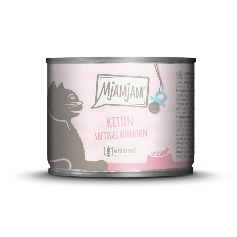 Sparpaket 6 x 200 g Mjamjam Kitten Saftiges Hühnchen mit Lachsöl Katzen Nassfutter Beliebt
